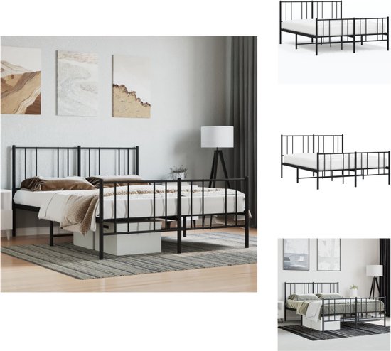 vidaXL Bedframe Classic - Metalen constructie - Metalen latten en poten - Extra opbergruimte - Comfortabele ondersteuning - Kleur- zwart - Afmetingen- 207 x 166 x 90 cm - Geschikte matras- 160 x 200 cm - Montage vereist - vidaXL - Bed