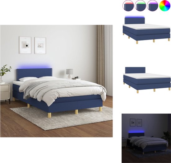 vidaXL Boxspring Blauw - Bed 203x120x78/88cm - Verstelbaar hoofdbord - Kleurrijke LED-verlichting - Pocketvering matras - Huidvriendelijk topmatras - Inclusief LED-strip - Bed