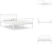 vidaXL Klassiek Bedframe - Een stevig en duurzaam bed van gepoedercoat metaal - Geschikt voor een matras van 140 x 200 cm - Kleur- wit - Afmetingen- 221 x 148 x 90 cm - Montage vereist - Bed