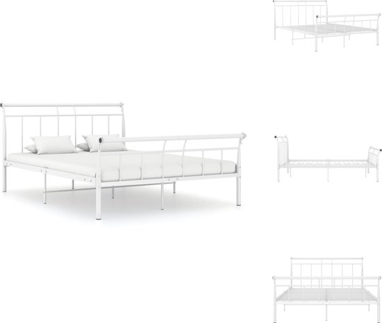 vidaXL Klassiek Bedframe - Een stevig en duurzaam bed van gepoedercoat metaal - Geschikt voor een matras van 140 x 200 cm - Kleur- wit - Afmetingen- 221 x 148 x 90 cm - Montage vereist - Bed