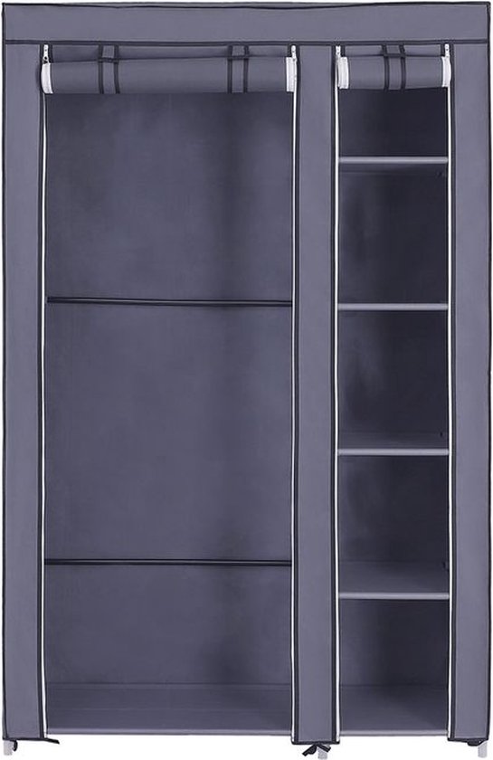 Rootz Garderobe - Stoffenkast - Opvouwbare kledingkast - Met kledingroedes - Stoffen kledingkast - Textielopberger - Fleecestof - Grijs - 110 x 175 x 45 cm (B x H x D)