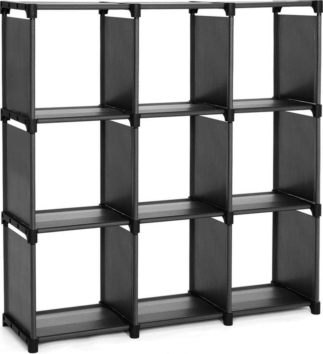 Rootz Living Rootz Opbergrek Met 9 Vakken Kunststof Plank Zwaar uitgevoerd Industrieel Opbergrek Wandmontage Open Plank Vliesstof Zwart 105 x 105 x 30 cm (B x H x D)