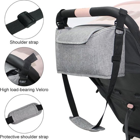 Universele kinderwagenorganizer, luiertas voor baby's met schouderbanden, kinderwagentas, buggy tas, multifunctionele opbergtas voor baby's met 2 bekerhouders (zwart) van BabbleRoo — afbeelding 3