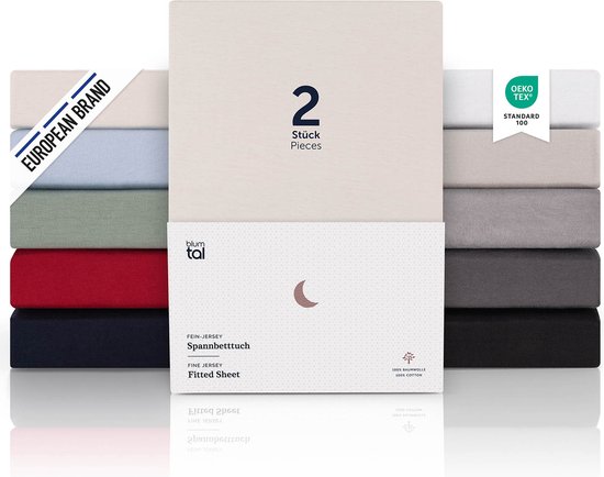 Blumtal Hoeslaken Premium Jersey - 200 x 200 cm - jusqu'à 40 cm de hauteur de matelas - Ivoire - 100% Katoen - Sommier tapissier - Set de 2