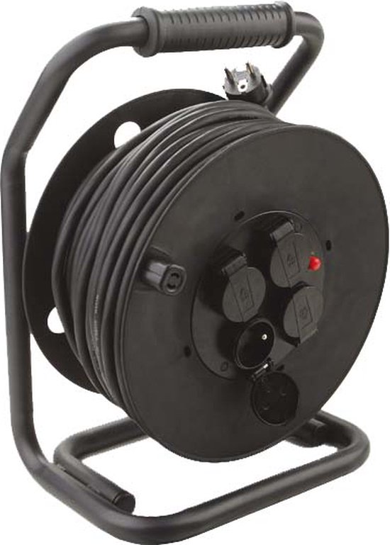 Elektrialine 208684 professionele kabelhaspel, 25 m, voor bouwplaats, metaal, 4 stopcontacten, IP44 met kabelgeleiding, vaste plaat en ergonomische handgreep
