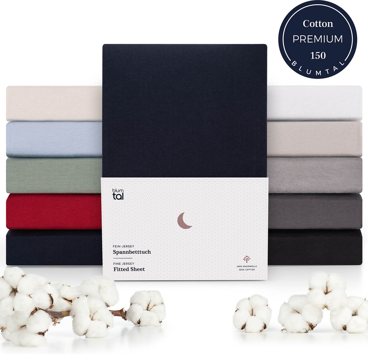 Blumtal Hoeslaken Premium Jersey - 90 x 200 cm - tot 25 cm Matrashoogte - Dark Ocean Blue - 100% Katoen