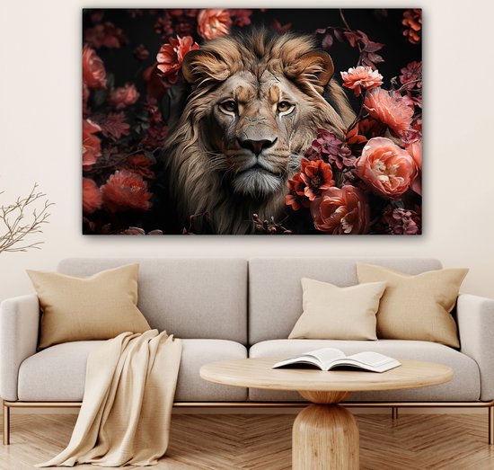 Peinture sur toile 120x80 cm - Fleurs de lion - Accessoires de décoration de chambre - Peintures animaux de salon - Décoration murale chambre - Décoration murale cuisine - Toile murale intérieur - Décoration maison