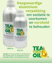 Tea Tree Olie 1 liter (1000 ml): Eigen NL import, puur natuur (biologisch en organisch), vers uit Australië en herleidbaar naar de bron. Hoogwaardige aluminium verpakking om oxidatie te voorkomen en hoge versheid te behouden