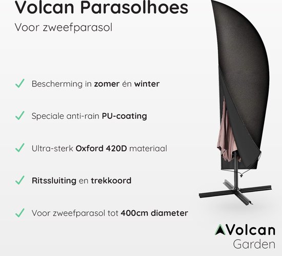 Volcan Parasolhoes voor Zweefparasol - Waterdicht - Met Rits en Stok - Oxford 420D - Tot 400cm - Zwart