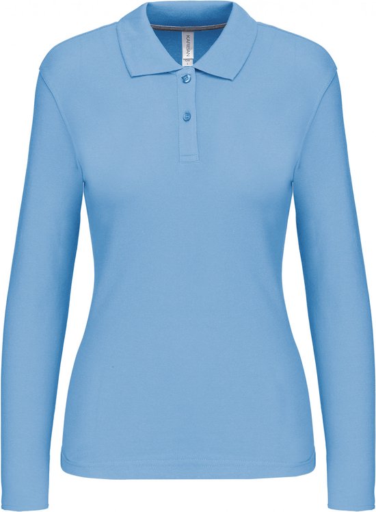 Polo Dames XL Kariban Kraag met knopen Lange mouw Sky Blue 100% Katoen