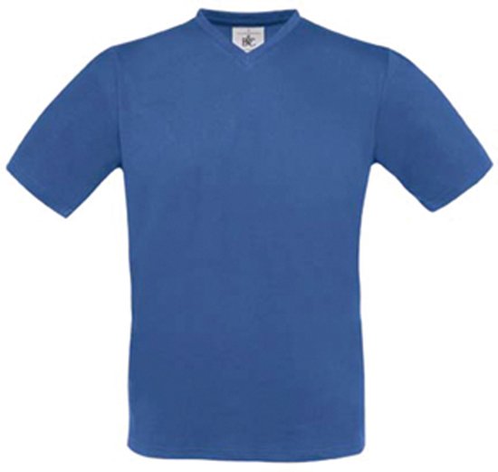 T-shirt Unisex XL B&C V-hals Korte mouw Royal Blue 100% Katoen