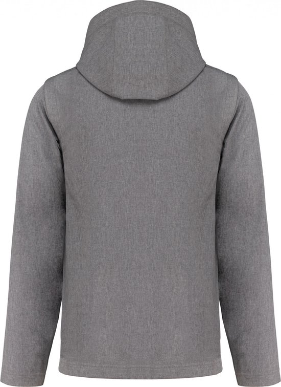 Veste softshell grise à capuche, vue de dos.