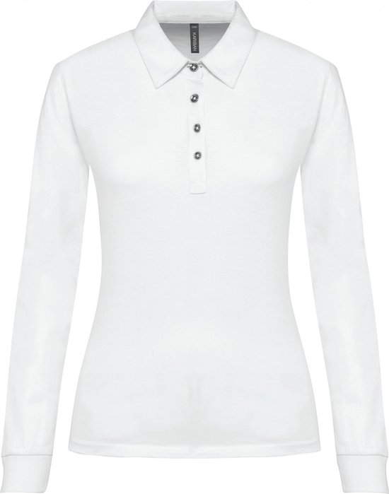Polo Femme XL Col Kariban avec boutons Manches longues White 98% Katoen, 2% Elasthanne, 10% Viscose