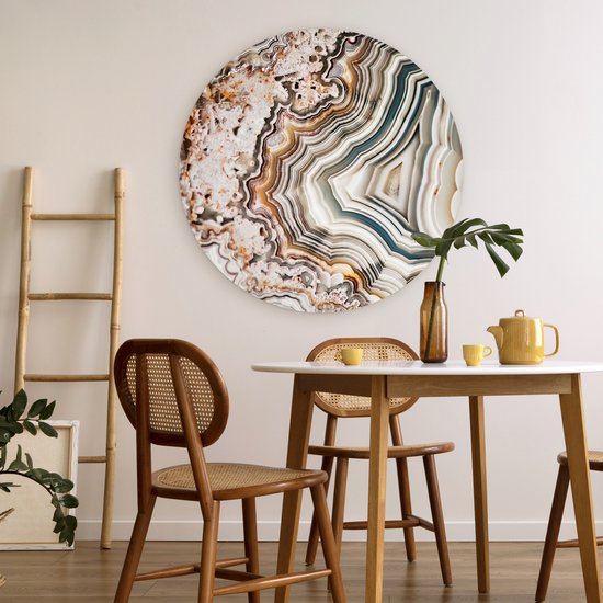 WallCircle - Wandcirkel - Marmer - Abstract - Natuur - Marmerlook - Muurcirkel binnen - Wanddecoratie rond - Rond schilderij - Kamer decoratie - Woonkamer - Muurdecoratie cirkel - 90x90 cm - Wandcirkels - Ronde schilderijen - Slaapkamer