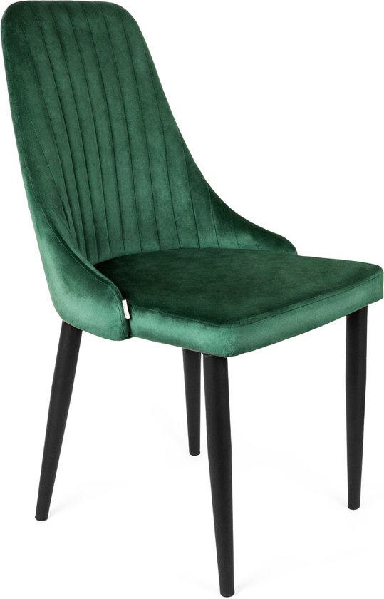 HOMLA Louis velours stoel, woonkamerstoel, eetkamerstoel, gestoffeerde stoel - fauteuil met rugleuning - keukenstoel met modieus design - zwarte poten - groen 45x45x90 cm