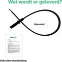 Een zwart helmslot met cijferslot en een gebruikershandleiding ernaast.