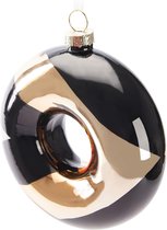 BRUBAKER Premium Kerstbal Donut - 3,9 Inch (10 Cm) Glazen Bal - Handgeschilderde Kerstboom Decoratie - Luxe Kerstversiering Bal - Goud, Zwart En Wit Pijlpatroon
