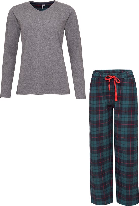 By Louise Set pyjama femme avec pantalon de pyjama en flanelle Grijs - Taille XL