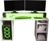 Game Bureau Gaming Desk met LED Verlichting Tafel Computer Bureau - (LxHxP): 50x90x138 cm - SHOT 1 (Wit + Groene LED)