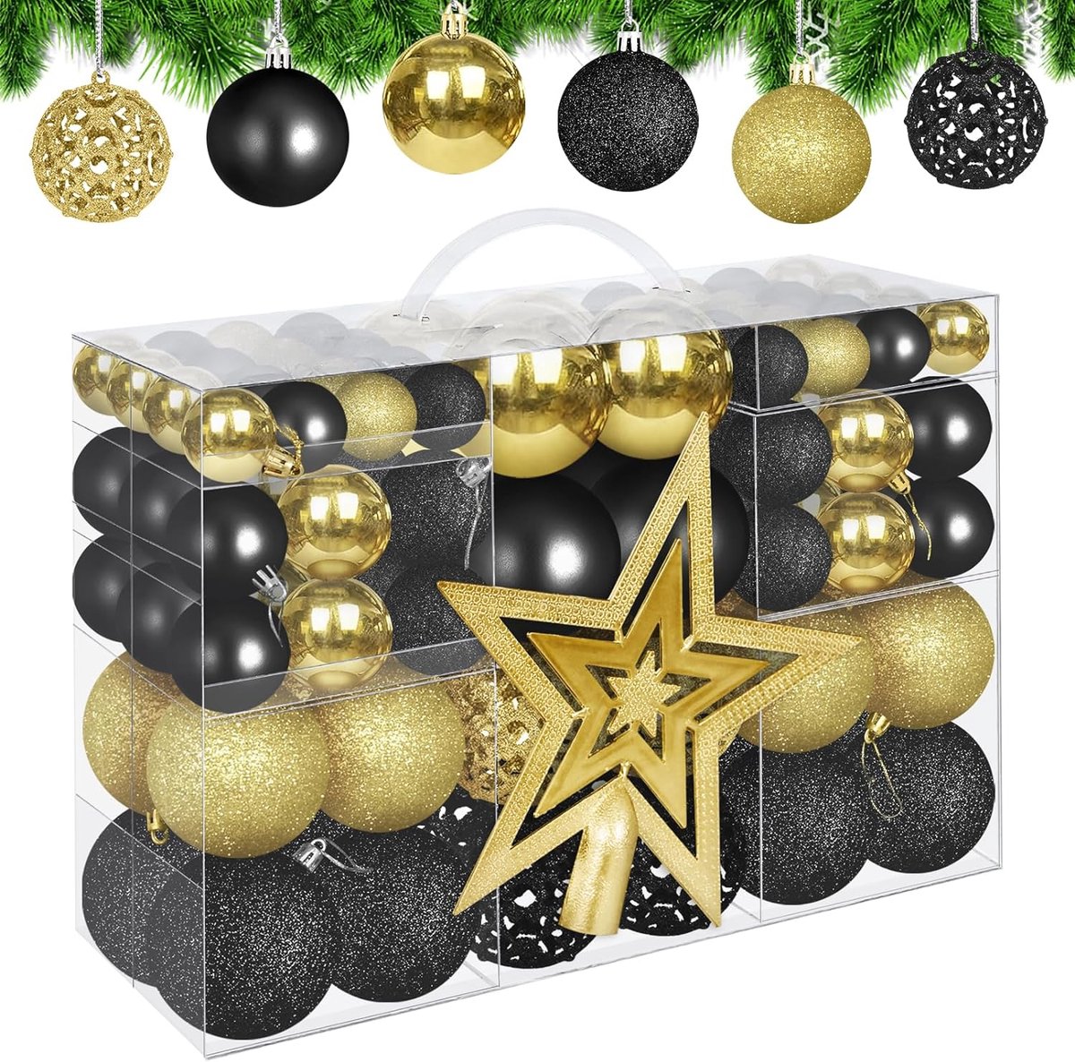 Pakket met 110x stuks kunststof kerstballen/ornamenten met piek grijs - Complete sets kunststof ballen - warenhuis