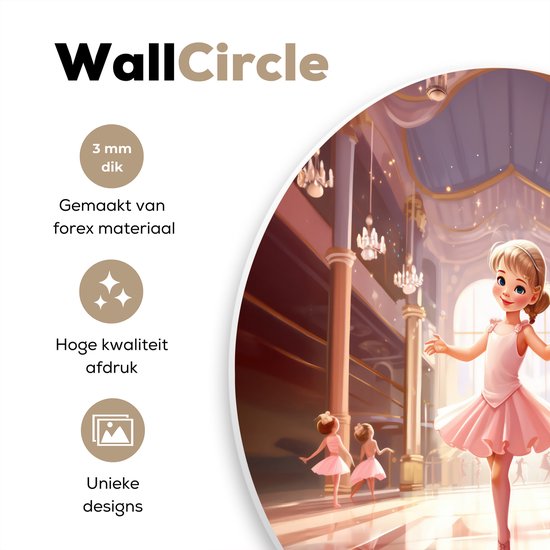 Muurcirkel kinderkamer - Wandcirkel ballerina - Meisjes - Kinderen - Schilderij rond - Meisjeskamer - Muurdecoratie rond - Ronde wanddecoratie - 150x150 cm - Ronde schilderijen - Wandcirkel - Muurcirkel binnen