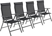 Hoppa! Tuinstoelen, set van 4, klapstoelen, buitenstoelen met robuust aluminium frame, rugleuning in 8 standen verstelbaar, belastbaar tot 120 kg, zwart
