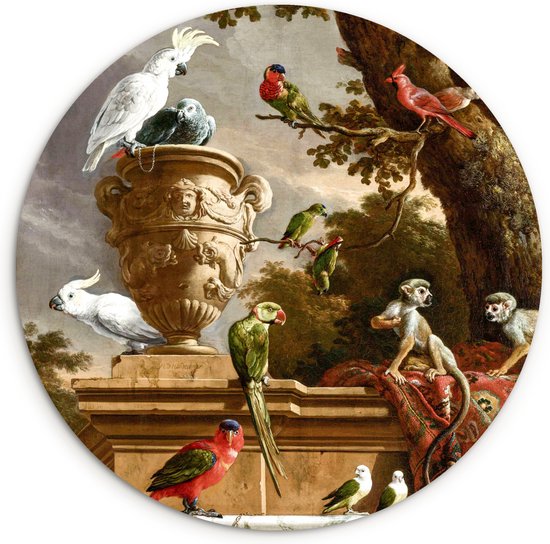 WallCircle - Wandcirkel ⌀ 60 - De menagerie - Melchior d' Hondecoeter - Vogel - Ronde schilderijen woonkamer - Wandbord rond - Muurdecoratie cirkel - Kamer decoratie binnen - Wanddecoratie muurcirkel - Woonaccessoires