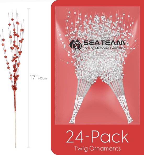 Flueyer 100 stuks kunstmatige glitter bessenstam ornamenten, 15,7 inch kerst glitter bessen stengels nep kerst plectrums glitter sticks voor DIY kerstkrans ambachten vakantie en woondecoratie