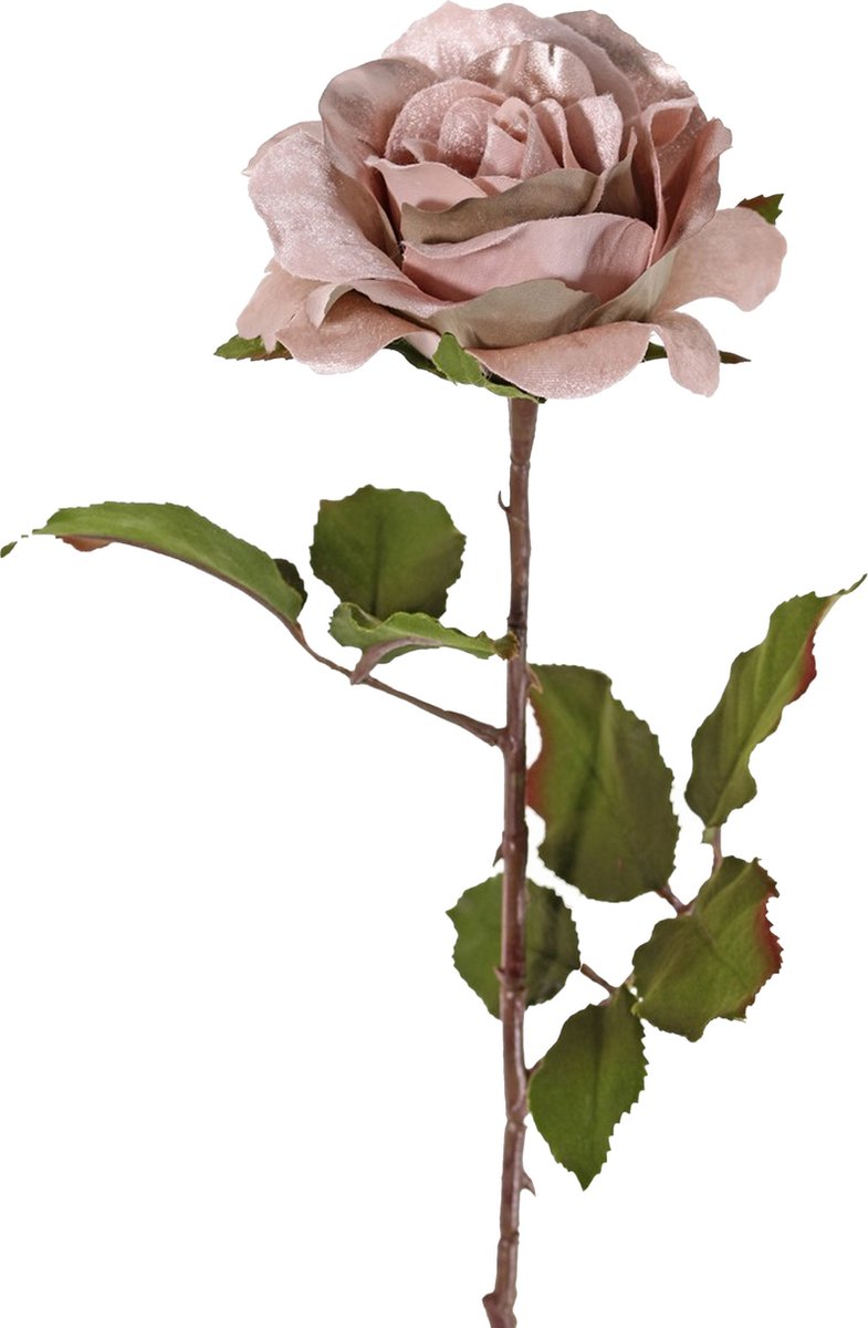 Top Art Kunstbloem roos Glamour - oud roze - satijn - 61 cm - kunststof steel - decoratie bloemen Oudroze