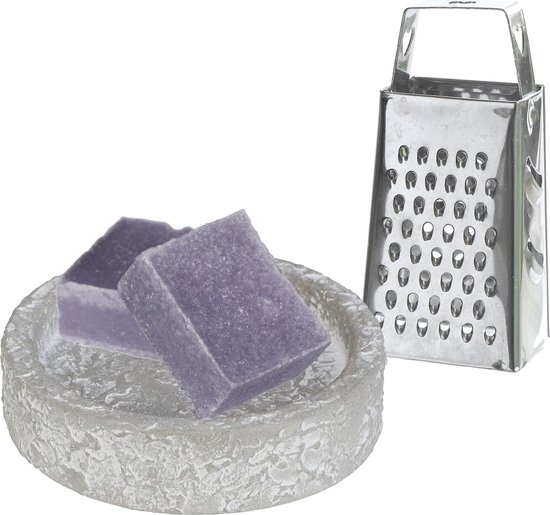 Ideas4seasons Amberblokjes/geurblokjes cadeauset - lavendel geur - inclusief schaaltje en mini rasp