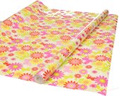 Inpakpapier/cadeaupapier - wit met gekleurde bloemen design - 200 x 70 cm - verjaardag kadopapier