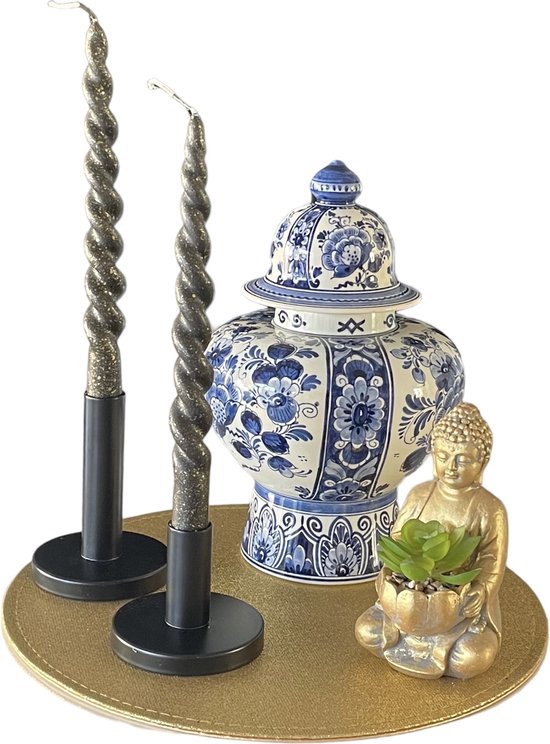 tafel decoratie woonkamer - decoratie voor op tafel - delfts blauw - kaarsenplateau - decoratieve accessoires - woonaccessoires set van 7 - decoratie woonkamer set van 7