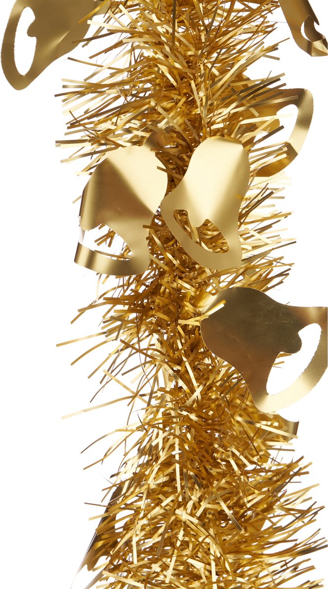 Arte r Lametta kerstslinger - goud - folie - 200 x 12 cm - met kerstklokjes