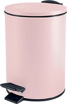 Spirella Poubelle à pédale Cannes - rose clair - 3 litres - métal - L17 x H25 cm - fermeture soft- WC/salle de bain