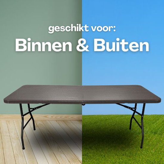 Rijoka - Klaptafel Inklapbare Campingtafel - 70x180cm - Rattan Design - 6 tot 8 Personen - Taupe van Rijoka — afbeelding 2