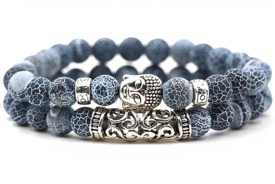 Kralen Armband met Buddha Beeld - Natuursteen - Mat Blauw - Armbanden Heren Dames - Kralenarmband - Buddha Sieraden - Cadeau voor Man - Mannen Cadeautjes - TrendFox
