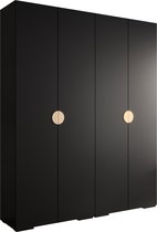 Opbergkast Kledingkast met 4 draaideuren Garderobekast slaapkamerkast Kledingstang met planken | Gouden Handgrepen, elegante kledingkast, glamoureuze stijl (LxHxP): 200x237x47 cm - IVONA 4 (Zwart, 200 cm)