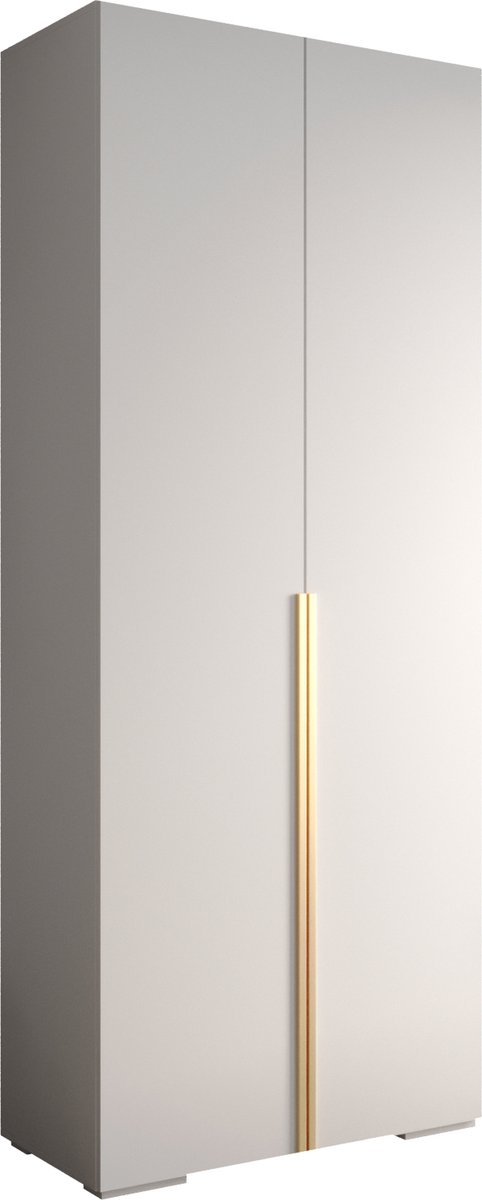 AJE Meubles B.V. Opbergkast Kledingkast met 2 draaideuren Garderobekast slaapkamerkast Kledingstang met planken | Gouden Handgrepen, elegante kledingkast, glamoureuze stijl (LxHxP): 100x237x47 cm - IVONA 1 (Wit, 100 cm)