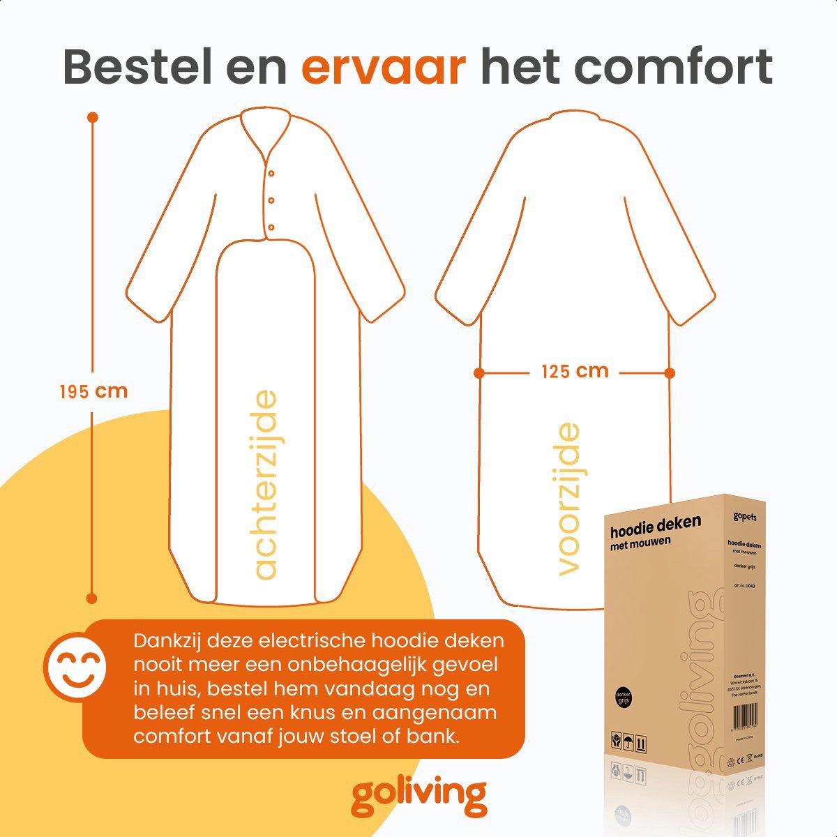 Afbeelding 3 van Goliving Elektrische deken met Mouwen - Fleece plaid - Knuffeldeken groot - Wasbare elektrische deken met 9 standen en timer - 195x125cm - Grijs