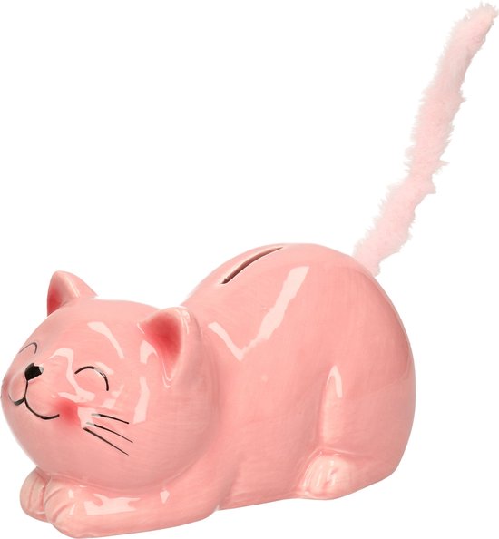 Tirelire Animaux pour enfant/adulte chaton/chat - Céramique - rose - 19 x 9 cm