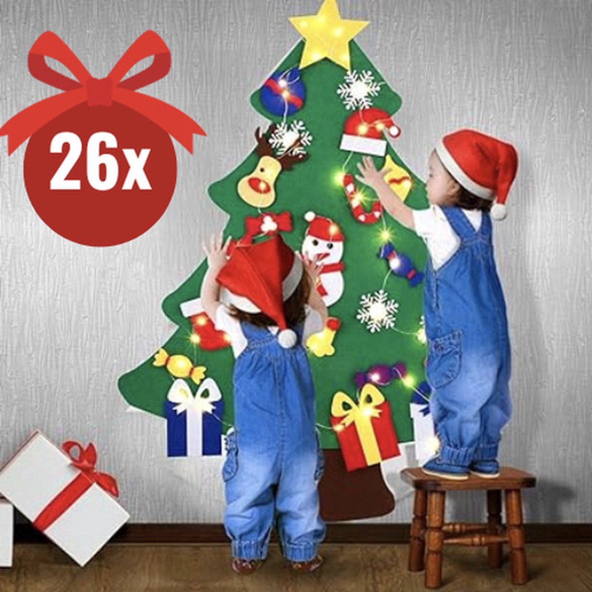 Arbre De Noël En Feutre DIY 2,9 Pieds (88 Cm) Avec 26 Décorations - Jeu Enfant, Décoration Murale