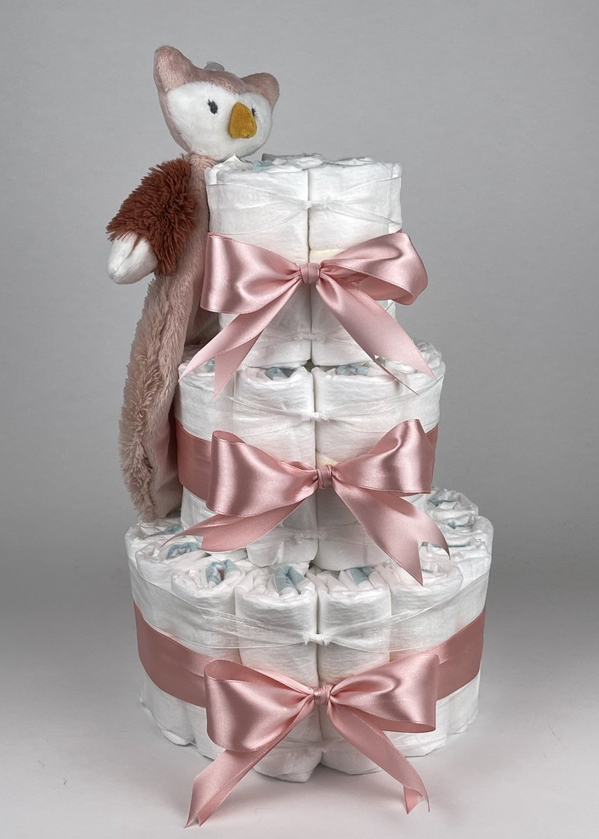 Goedkoopste Chouette-Chouette | Luiertaart Meisje | Kraamcadeau | Geboorte Meisje | Babyshower | Tuttle Uil Olivia donker Poeder Roze