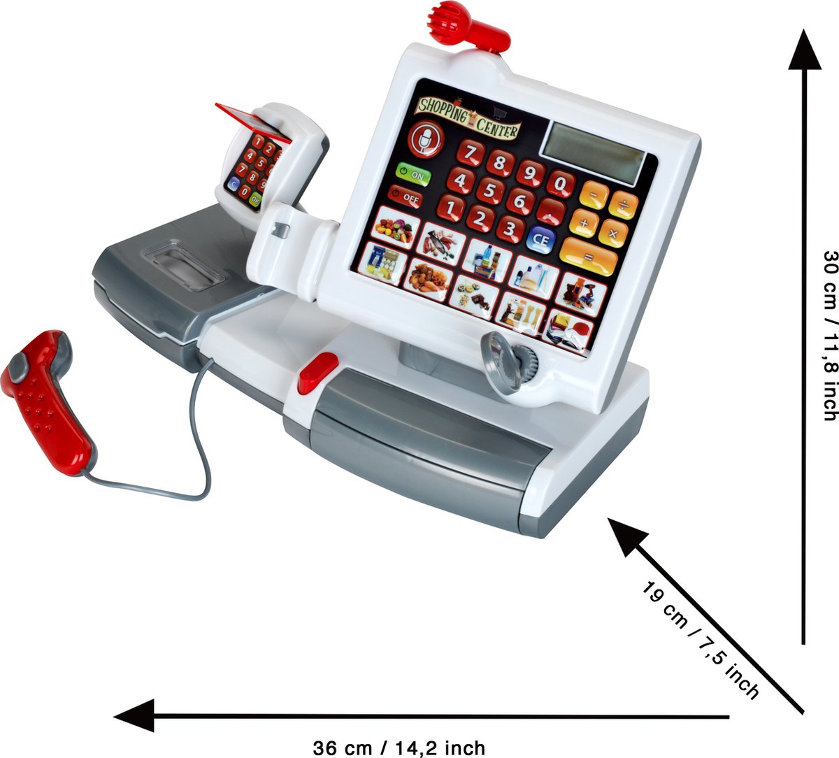Klein Toys elektronische kassa - touchpad, scanner, weegschaal en rekenmachinefunctie - 31x15,5x23 cm - incl. speelgeld, uitschuifbare geldla, licht- en geluidseffecten - grijs — afbeelding 3
