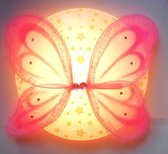 Plafonnier Funnylight avec un magnifique papillon en organza rose et des étoiles qui brillent dans le noir