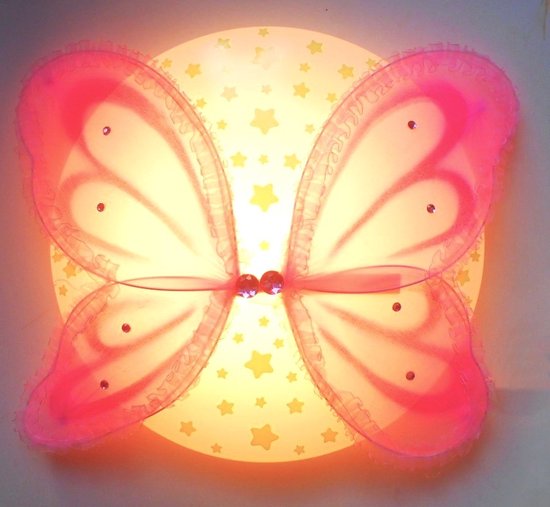 Funnylight plafonniere met prachtige organza vlinder en glow in the dark sterren