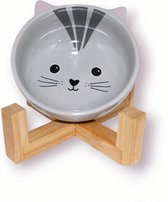 Chonky - Keramiek voerbak - Katten - Eco - Katten voerbak - Voerbak kat - Hout - Cat friendly - Grijs