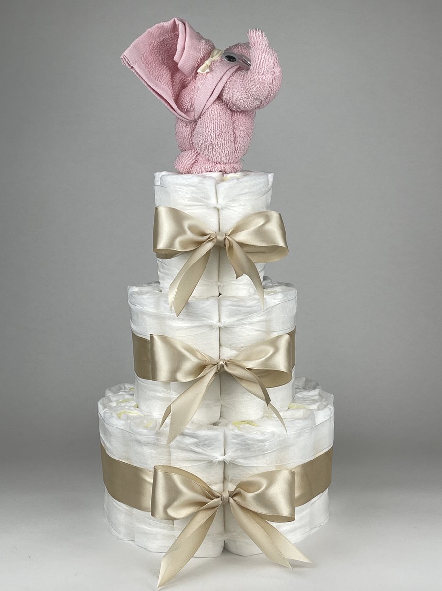 Chouette-Chouette | Luiertaart Meisje | Kraamcadeau | Geboorte Meisje | Babyshower | Olifant Roze - Beige