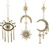 Decoris Décoration à suspendre en métal Goud avec perles pailletées - disponible en Soleil, Lune ou Oeil - H12cm W5cm