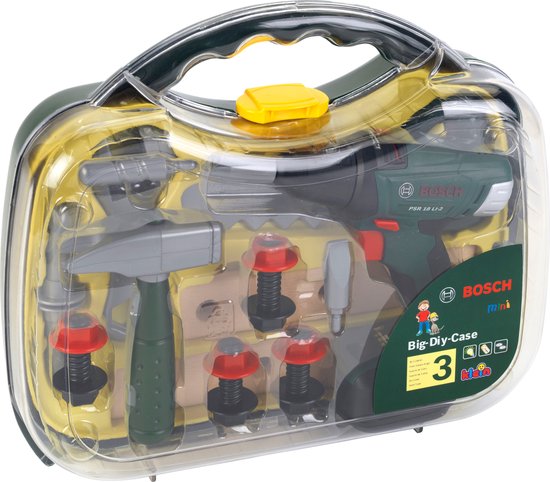 Klein Toys Bosch werkkoffer met accuschroevendraaier - incl. meer gereedschap, verwisselbare opzetstukken, licht- en geluidseffecten - groen geel - Klein