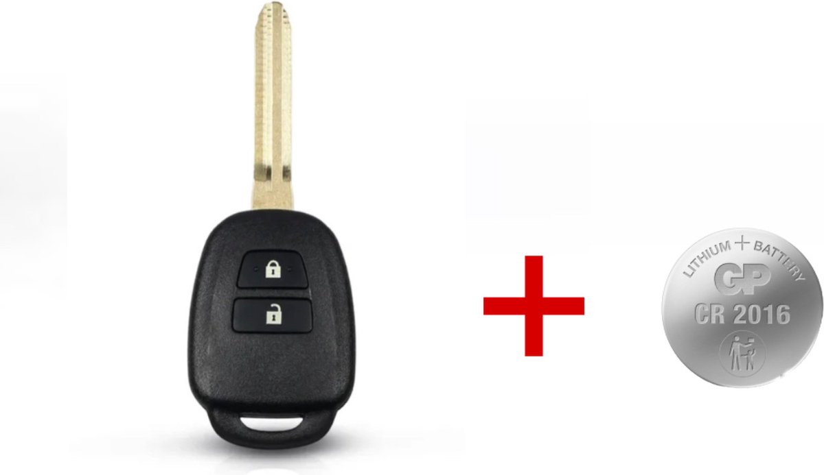 Autosleutel 2 knoppen + Batterij CR2016 geschikt voor Toyota sleutel / Toyota Yaris / Corolla / Hilux / Land cruiser / RAV4 / MR2 / Toyota sleutelbehuizing.